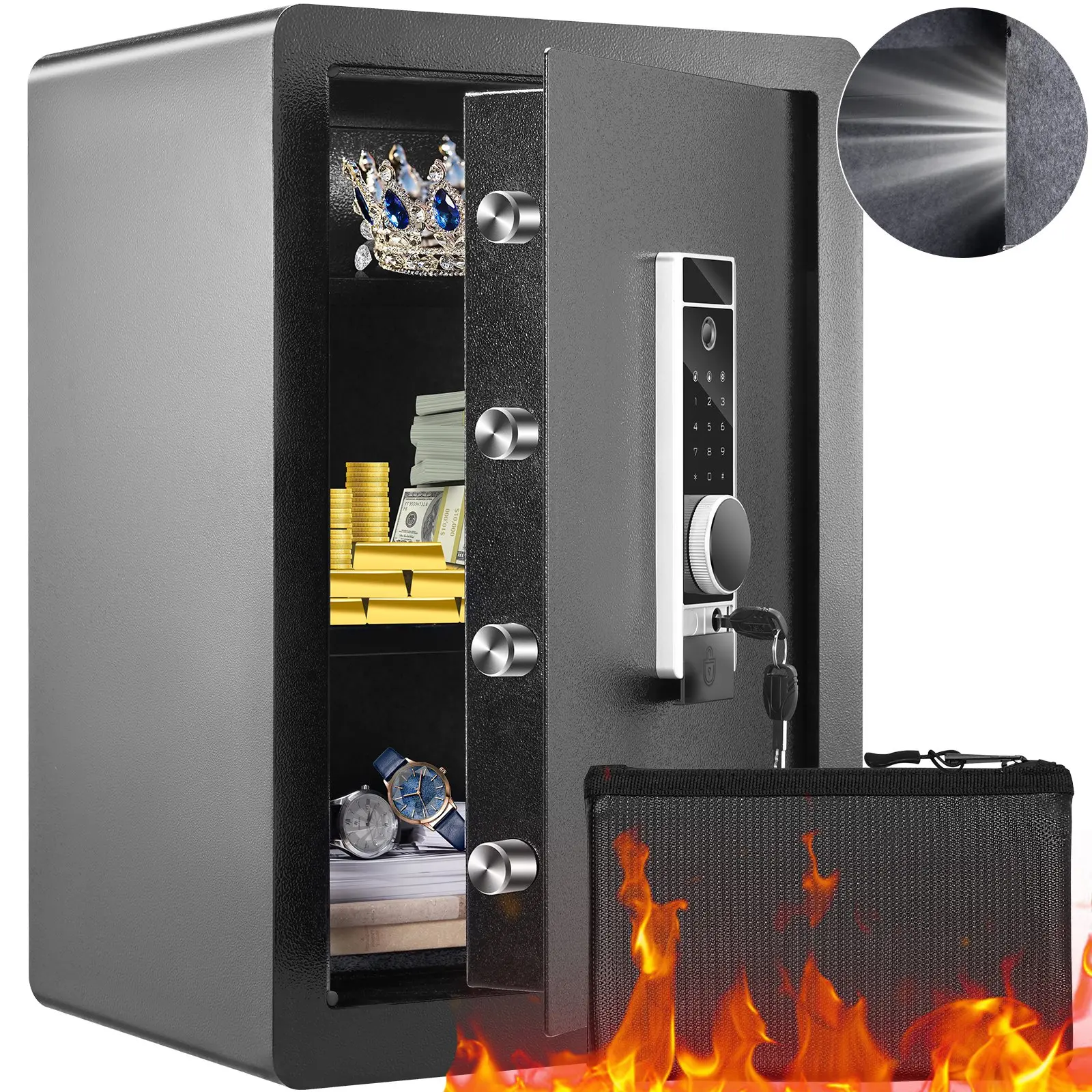 【DealsForYouDays】VEVOR Safe, 2.2 Cubic Feet Home Safe, Steel Security Safe with Fingerprint, Digital Keypad and 2 Keys, Cabinet Safe with Large Fire-proof Bag, Protect Cash, Gold, Jewelry, Documents, 15.8x13x23.6 inch