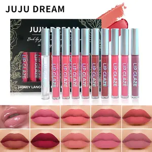 JUJU DREAM 10pcs Matte Lip Glaze Set, Rich Pigment Smooth Mousse Texture Non-drying Formula, Waterproof Sweat Resistant Anti-transfer No Cup Staining, Long Lasting Matte Lip Color, Gift Box Packaging, Daily Lip For Lipstick Lovers & Makeup Beginners