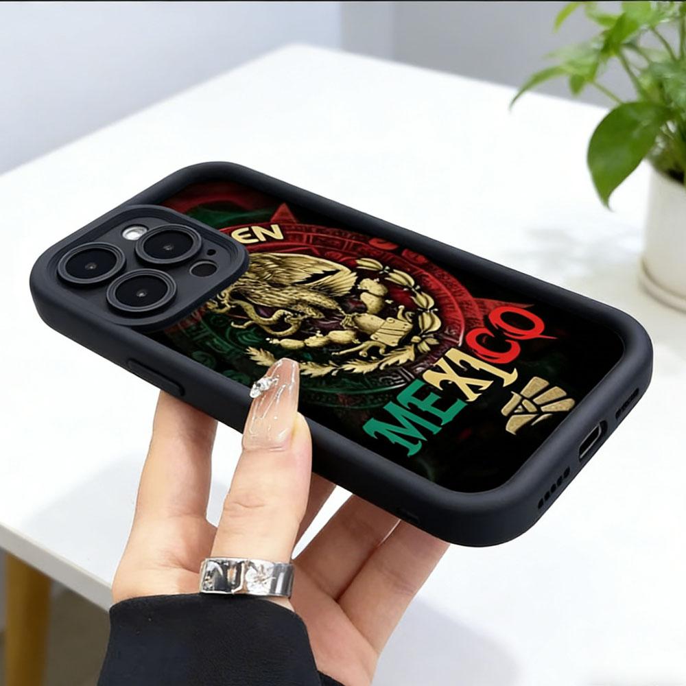 Mexican Flag Aztec Calendar Phone Case for iPhone 17 Pro Max 16 E 15 14 Plus 13 12 11 Pro Max & Samsung S21S22 S23 S24 S25 S26 Ultra Plus, Mexican Heritage Shockproof Silicone Protective Cover