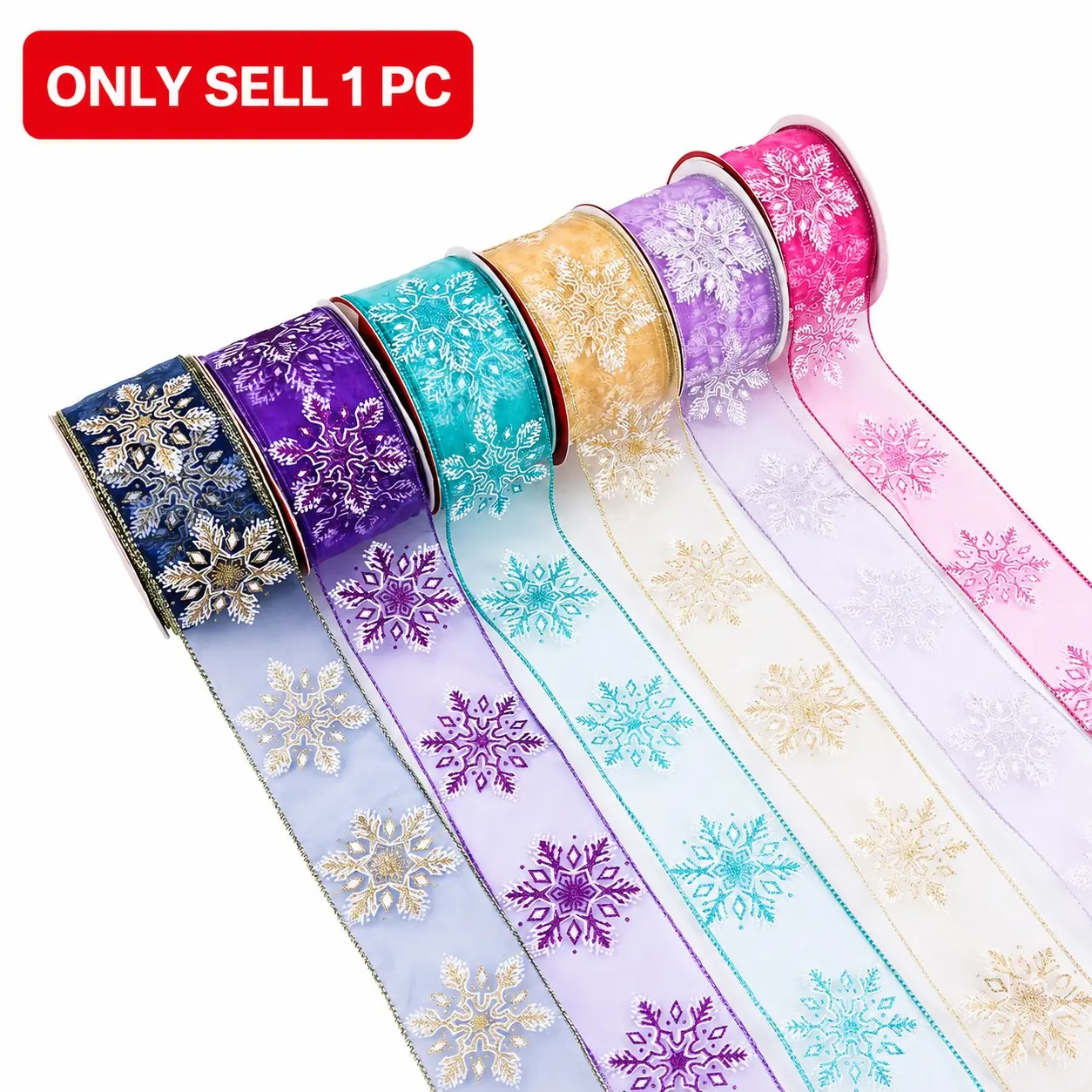 Snowflake Glitter Wired Ribbon, Snowflake Ribbon for Christmas Tree, 2-1/2" x 25 Yards for Tree, Bows Making, Wreaths, Gift Wrapping, Home Decor, Crafts