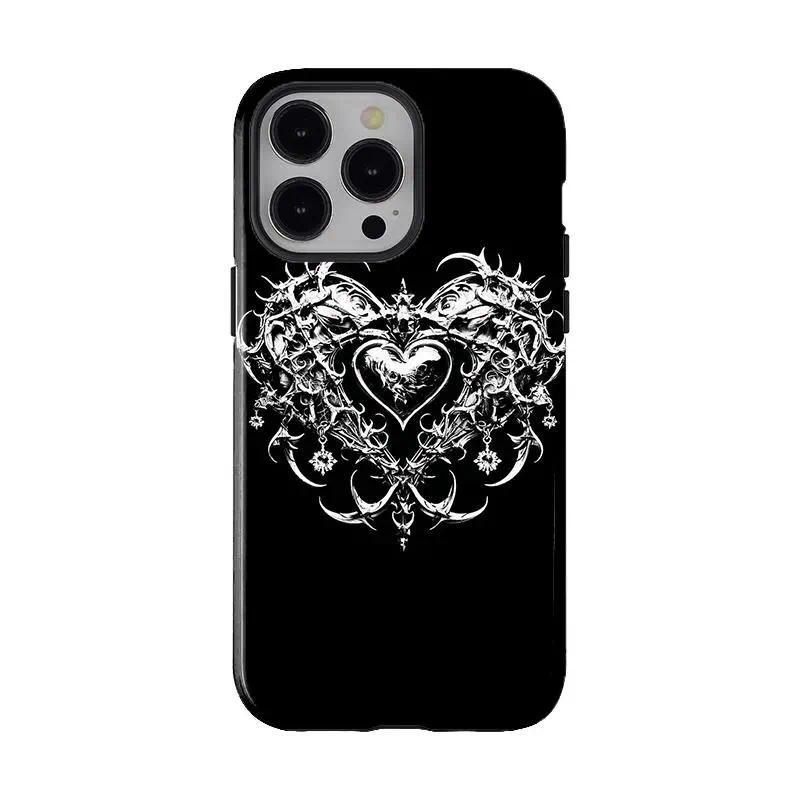 Dark Gothic Thorn Skull Punk Rose Heart Style Phone Cases For iPhone 17 16 15 14 13 12 Promax Pro Plus, Double-layer hard shell protection,best Gift