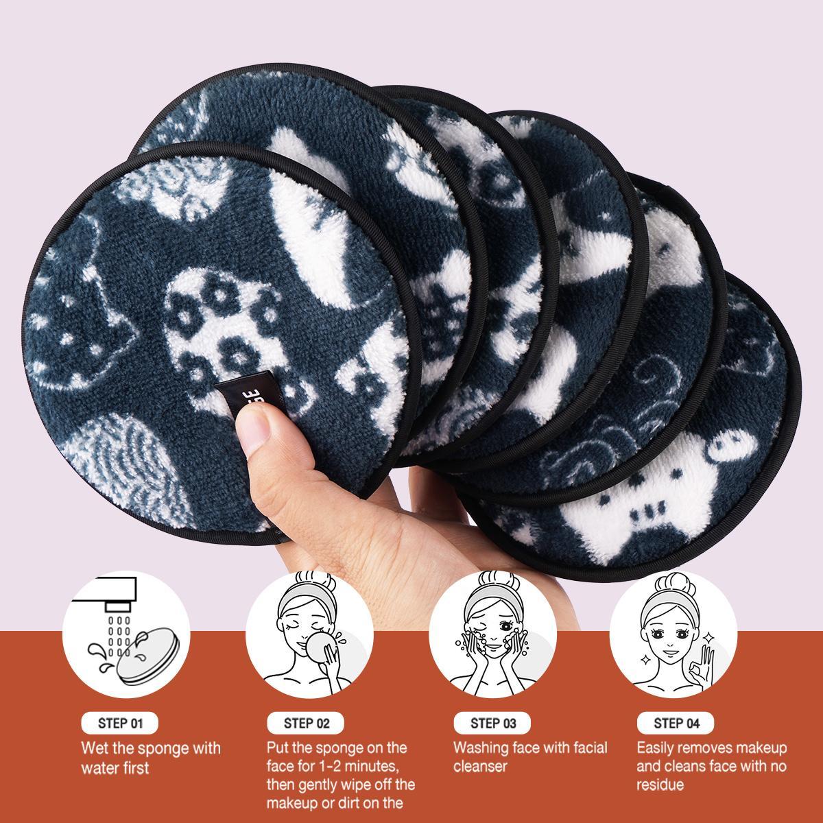 Makeup Remover Powder Puff, 6 Counts/set Reusable & Washable Makeup Remover Puff, Facial Cleansing Puff, Facial Skin Care Tool for Women