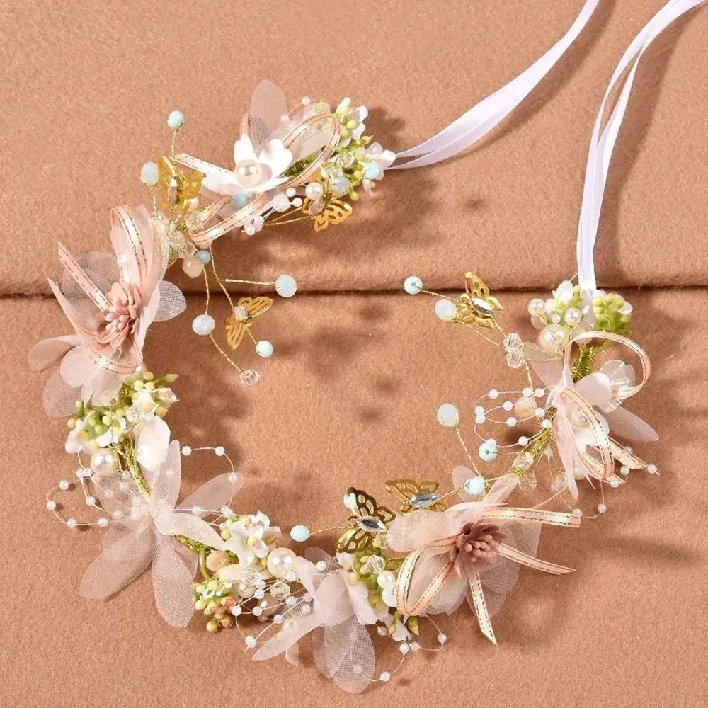 Headwear Korean Style Flower Crown Hairband Hair Hoop Butterfly Wreath Headband Pearl Tiara Garland Wristband Girls Headwear