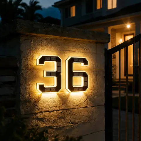 9 Inch Solar LED House Numbers - Waterproof Outdoor Address Signs, Multiple Style Options, Modern Farmhouse Illuminated Exterior Decor