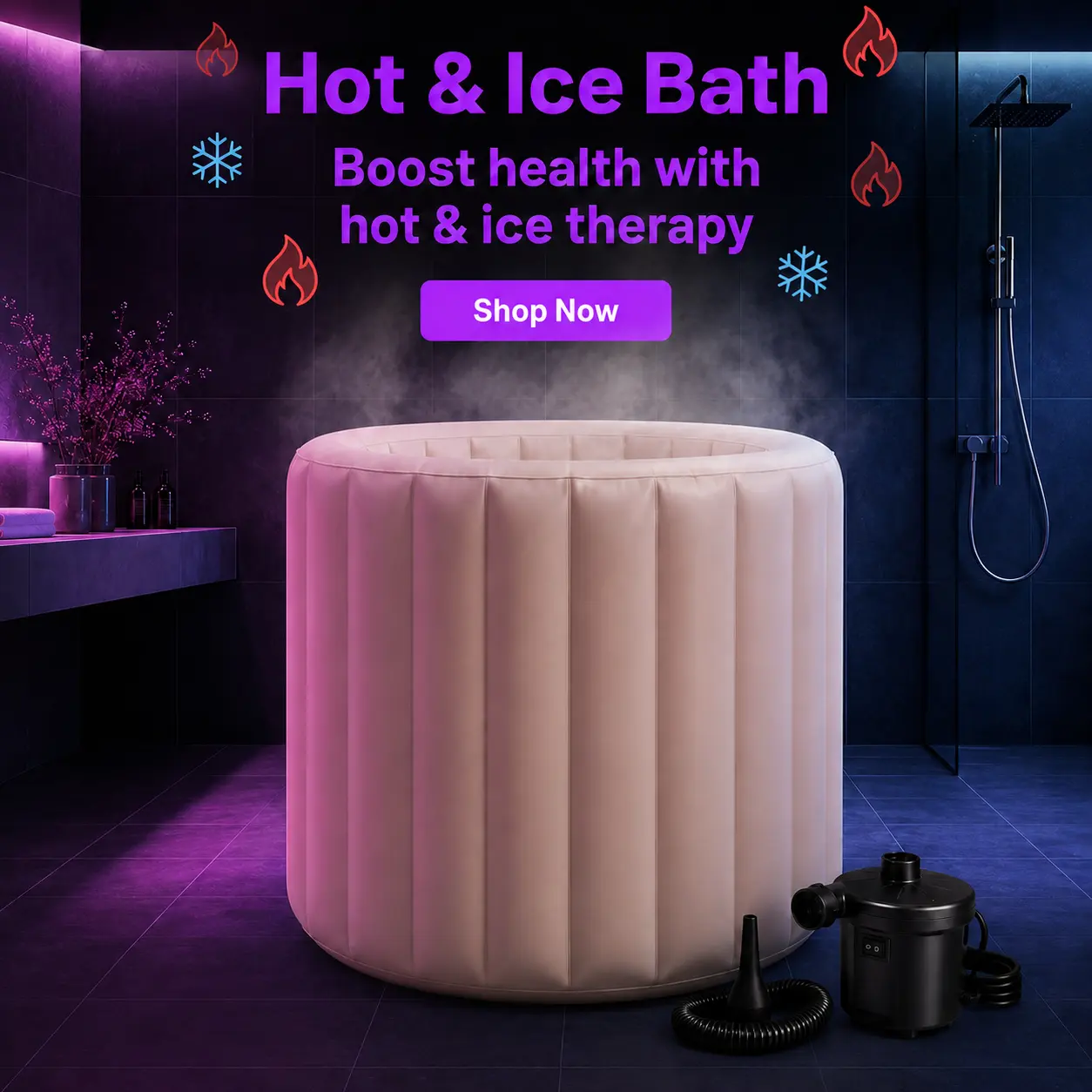 Inflatable Bathtub for Adults with Electric Air Pump, Portable Foldable Soaking Tub for Shower Stall & Small Bathroom, Warm or Cold Soak, 31.5 x 25.6 in