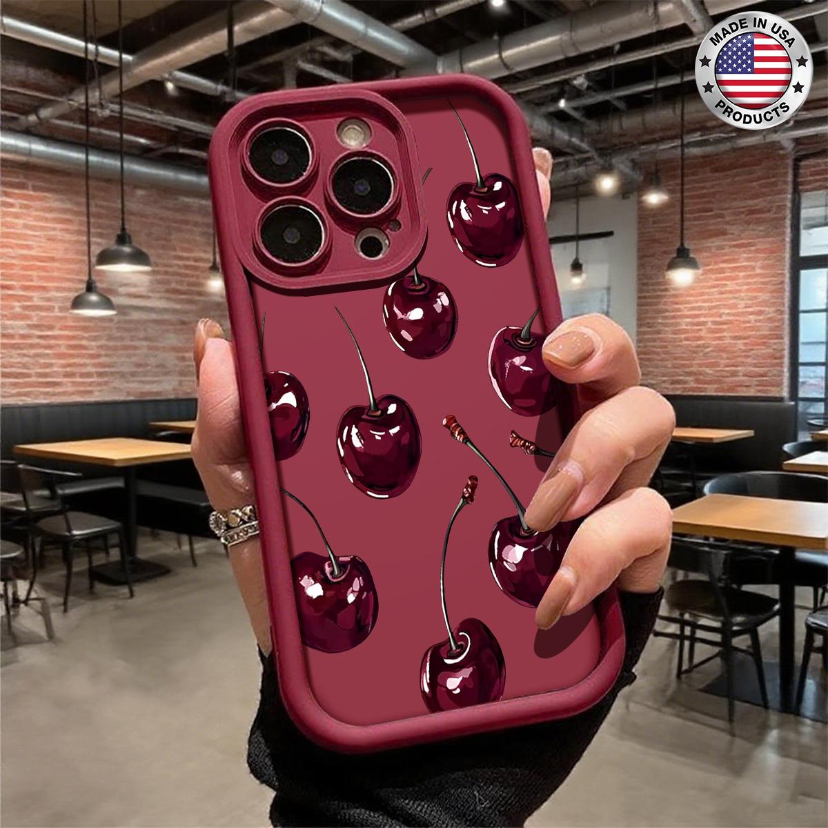 Cute Cherry Fruit Pattern Aesthetic Case for iPhone 17 16 15 14 Pro Max 13 12 11 XR XS Plus Air Slim Lightweight Shockproof Anti Drop Protective Durable TPU Cover