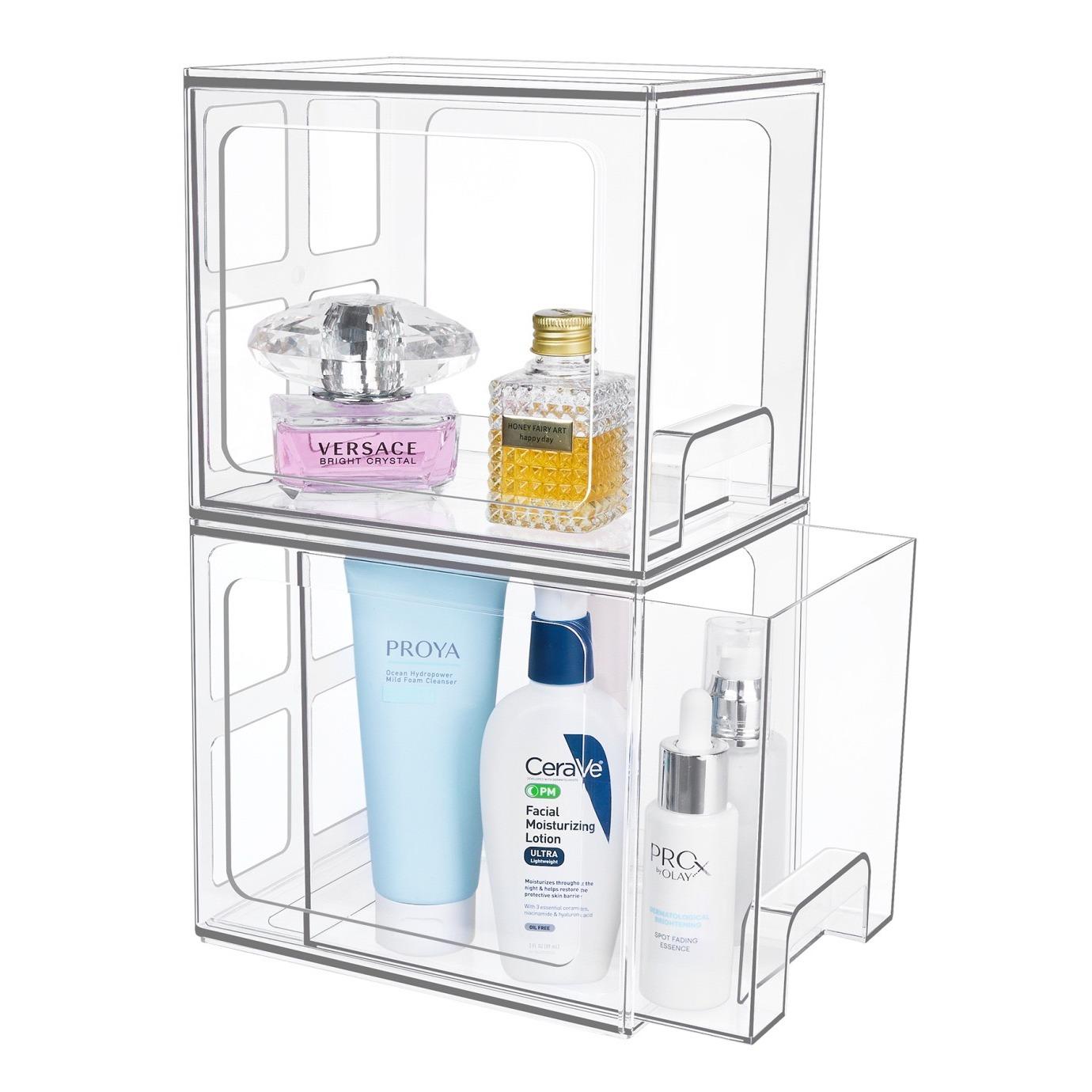 Clear Makeup Storage Box, Dustproof Stackable Makeup Organizer, Multi-layer Cosmetic Storage Box, Home Organizer for Bathroom, Kitchen, Bedroom