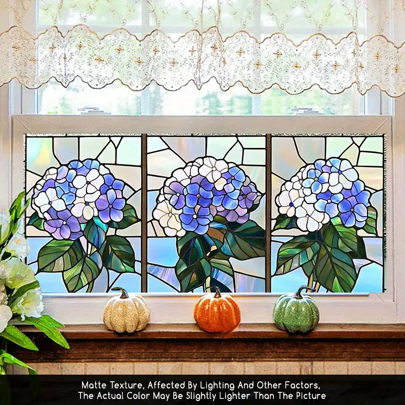 2D Flat, 1pc Purple-Blue Wisteria Leaf Static Cling Window Film Suitable for Glass Doors &, Removable Reusable PVC Glass Covering with Translucent Panels, Installation for Decor, Glass Doors, Mirrors, Shower Enclosures, 2D Flat