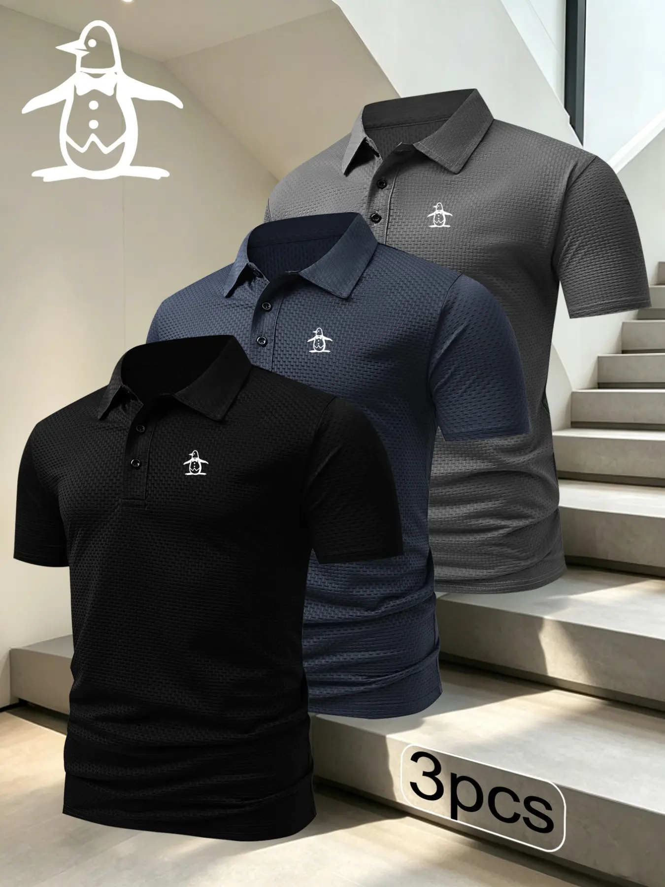 Men's Penguin Pattern Print Button Down Shirt, Casual Fitted Design, Breathable & Durable, Ideal for All Seasons, High-Quality Polo Top
