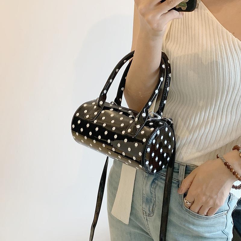 Crossbody Bag for Women Barrel Shape Mini Top Handle Purse PU Leather Polka Dot Cute Handbag Adjustable Strap Daily Use