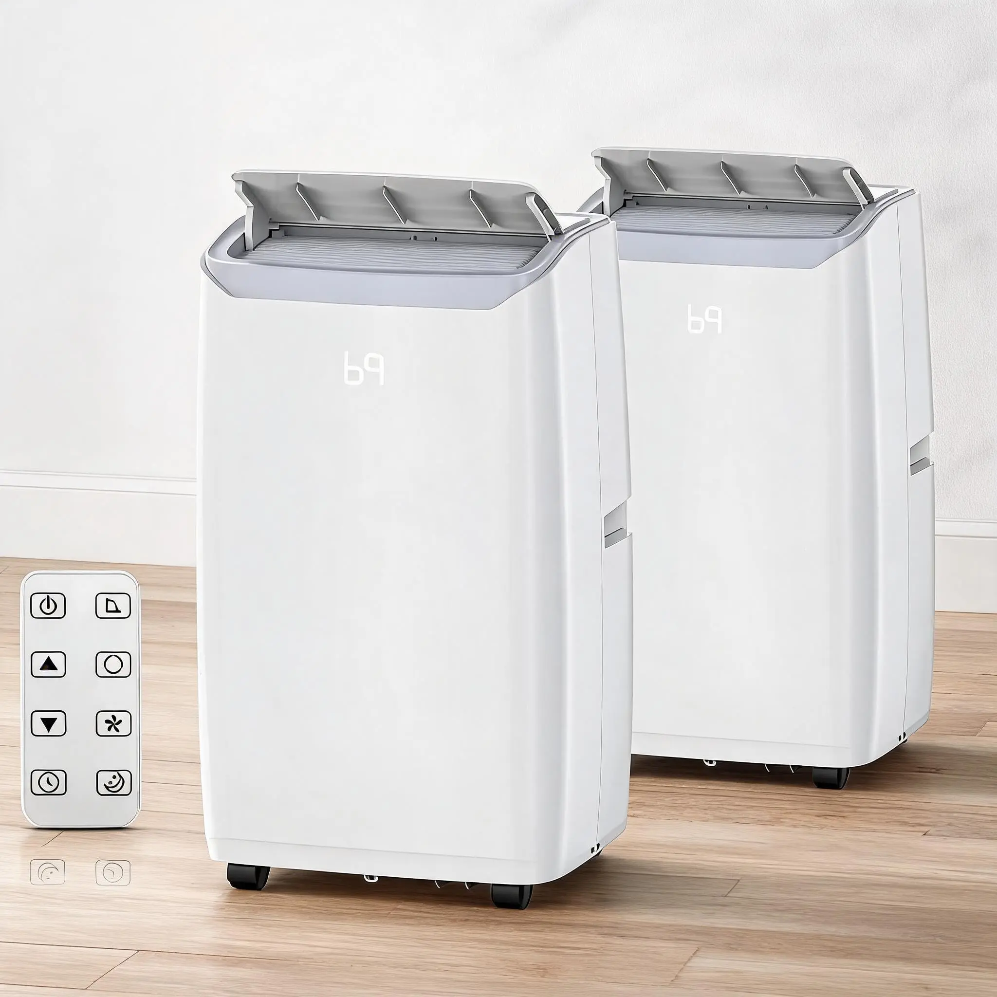 2-Pack Portable Air Conditioners, 14000 BTU High-Capacity 4-in-1 Cooling Solutions, Self-Evaporating Floor AC Units with Dehumidifier & Fan, Window Installation Kit for Large Rooms Up to 750 SqFt
