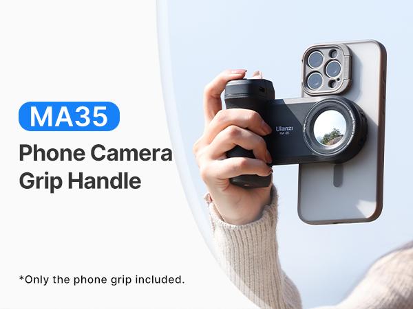 ULANZI Phone Camera Grip MA35, 2-in-1 Magnetic & Phone Clip Camera Grip Handle Holder with Detachable Remote Shutter with Cold Shoe Adapter for iPhone Samsung Smartphone, Vlog Selfie