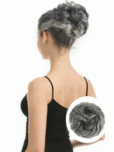 6-Inch Messy Bun Hair Piece, Gray Wavy Scrunchie Synthetic Fiber Chignon, Elastic Fluffy Soft Thick Updo Ponytail Extension for Instant Volume, Perfect for Women's Daily Wear, Hair Extensions