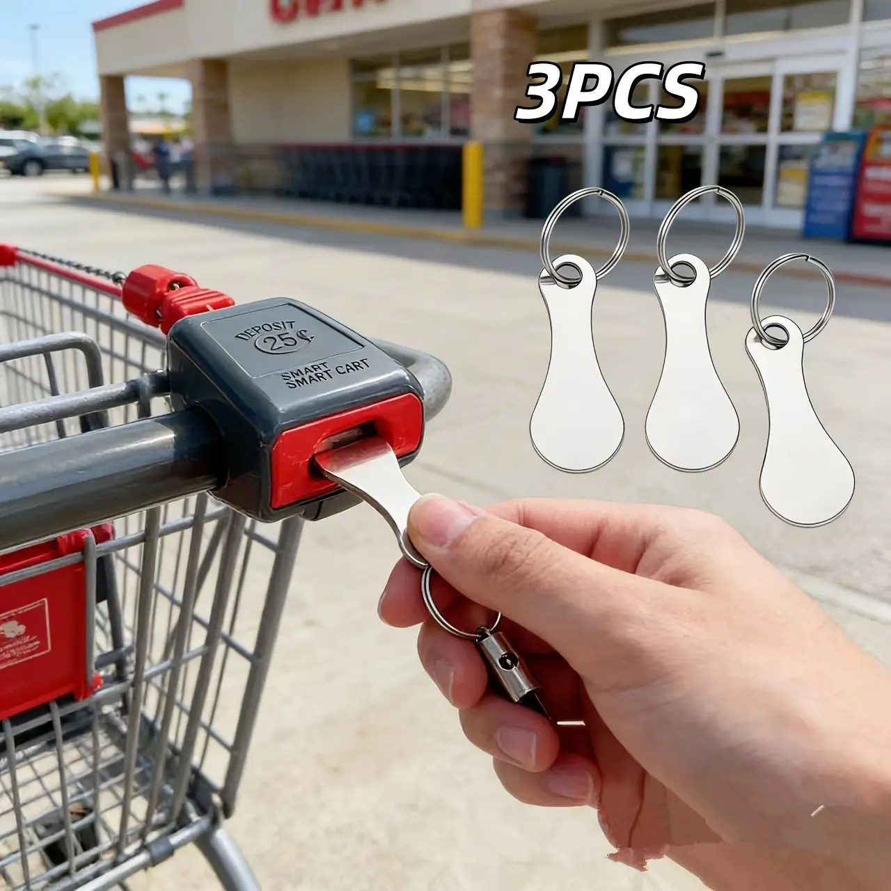 3pcs Supermarket Shopping Cart Tokens, Stainless Steel Keychains, Metal Keychains, Cross-Border Shopping Cart Tokens, Durable & Reusable