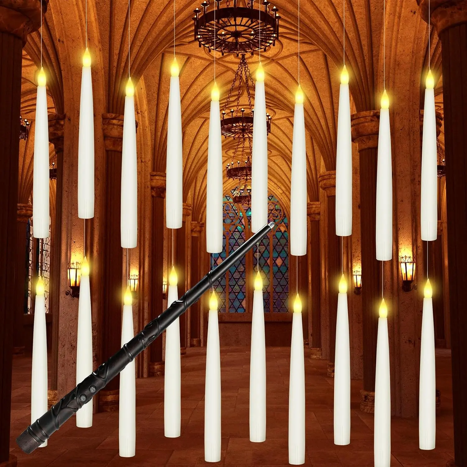 20PCS Floating Candles with Wand, Magic Hanging Candles, Flickering Warm Light LED Taper Flameless Candles with Wand Remote, Battery Operated Window Candle for Halloween Decorations Best GiftGift.