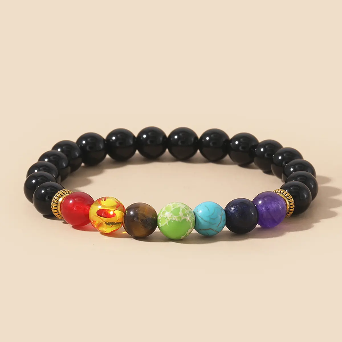 7 Chakra Natural Multicolor Crystal Lava Rock Stretch Bracelet, Handmade Woven Elastic Yoga Meditation Beaded Bracelet For Women Men Spiritual Jewelry