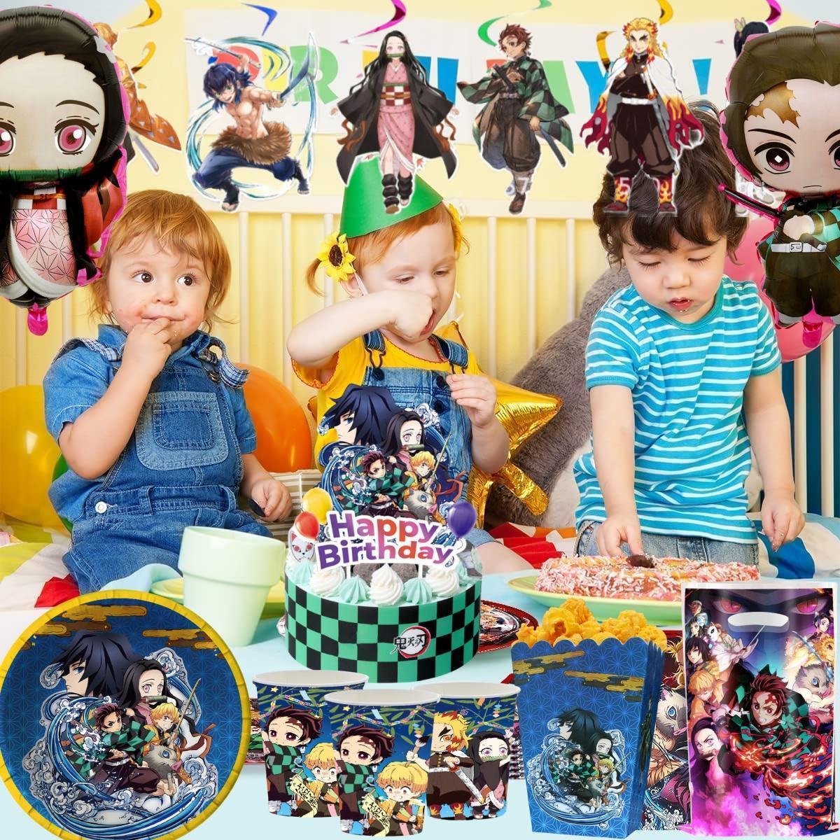 Demon Slayer Birthday Party Decor Kimetsu No Yaiba Tableware Tablecloth Plate Cup Balloon Baby Shower Kids Favors Party Supplies