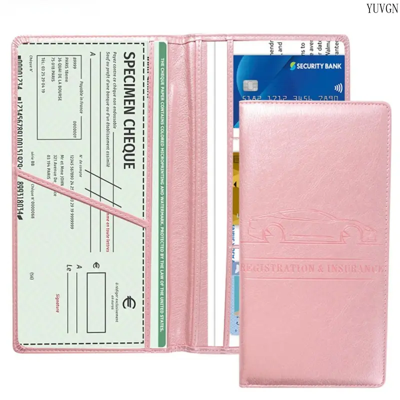 Stylish Pink PU Leather Car Registration & Insurance Holder - Vehicle Auto Accessories, Girly Accessory for Women, Glove Box Document Organizer, ID-Card Storage Wallet for Cars, Vehicle Accessories