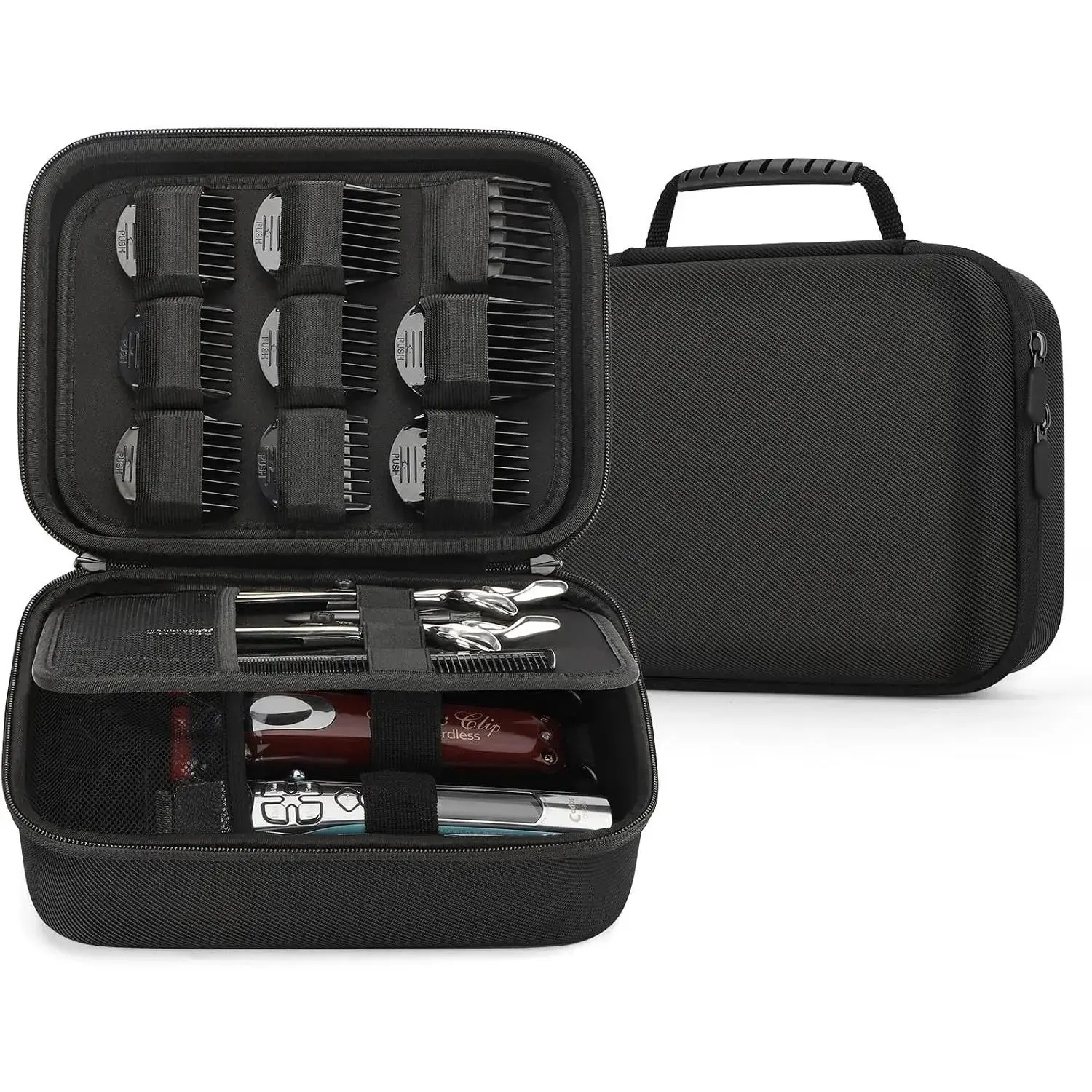 Hard Barber Accessories Case for Hair Clippers, Mens Hair Cutting Barber Supplies Holder Organizer Storage Bag for Hair Cutting, Guard Grooming Kit (Nylon Black)