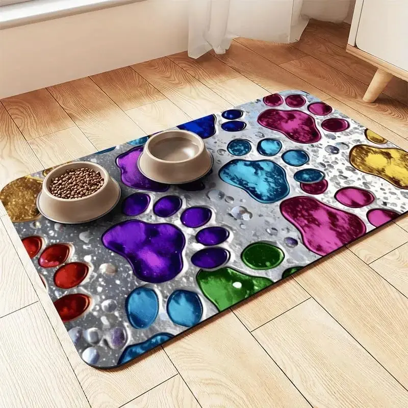Quick-Drying Absorbent Pet Feeding Mat for Dogs and Cats, Non-Slip Rubber Bottom, Dark Polyester Surface for Indoor Use