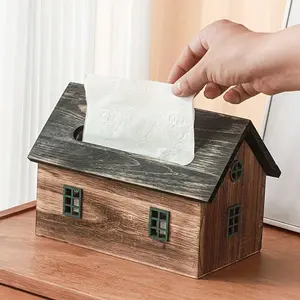 A Little House Tissue Box Holder Vintage Paper Towel Box Home Decor Hotel Napkin Box Wooden