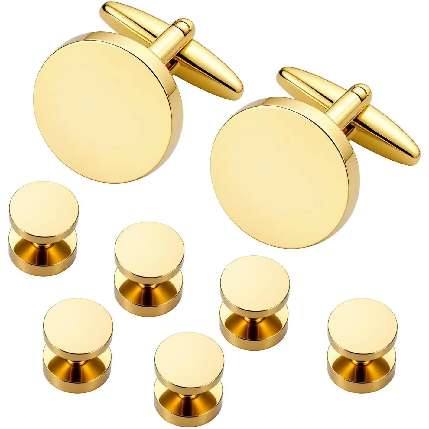 Men's Stainless Steel Cufflinks and Tuxedo Shirt Studs Set with Gift Box(Gift)
