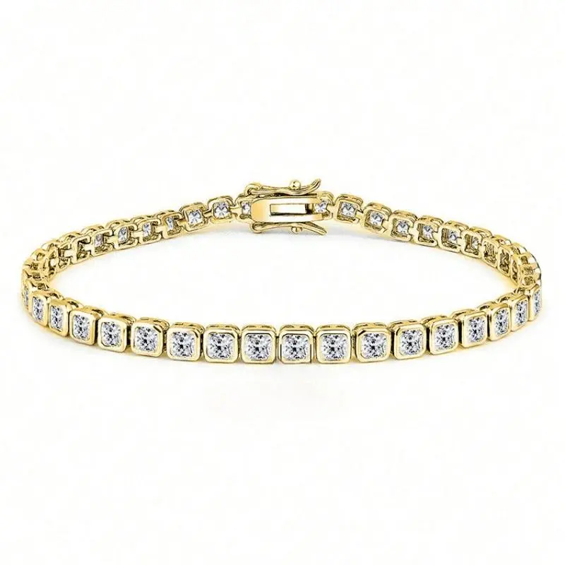 Handmade 14K Gold 3mm Lab Diamond Bangle Bracelet Engagement Wedding Bracelets for Women Bridal Trendy Party Jewelry