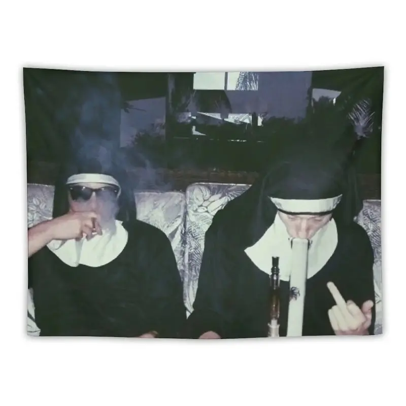 nuns smoking weed Tapestry Decorative Wall Mural Aesthetics For Room Bed Room Decor Aesthetic Room Decor Decoration Cotton Y2K Indie Room Decor Wall Tapestry Trippy Tapestry