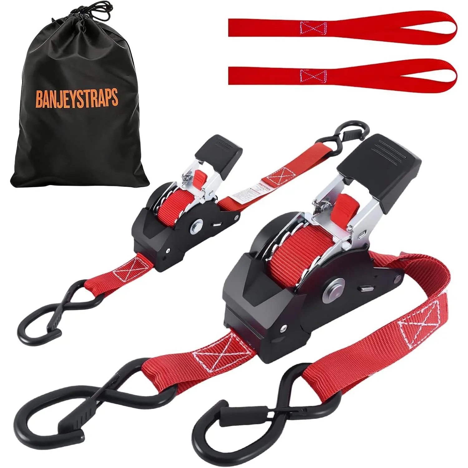 Ratchet Strap Retractable 1" x 10' - 2 Pack, Auto Self Retracting Straps with Duty Ratchet (1540lbs Break Strength), for Motorcycle, ATV, UTV, Truck Cargo