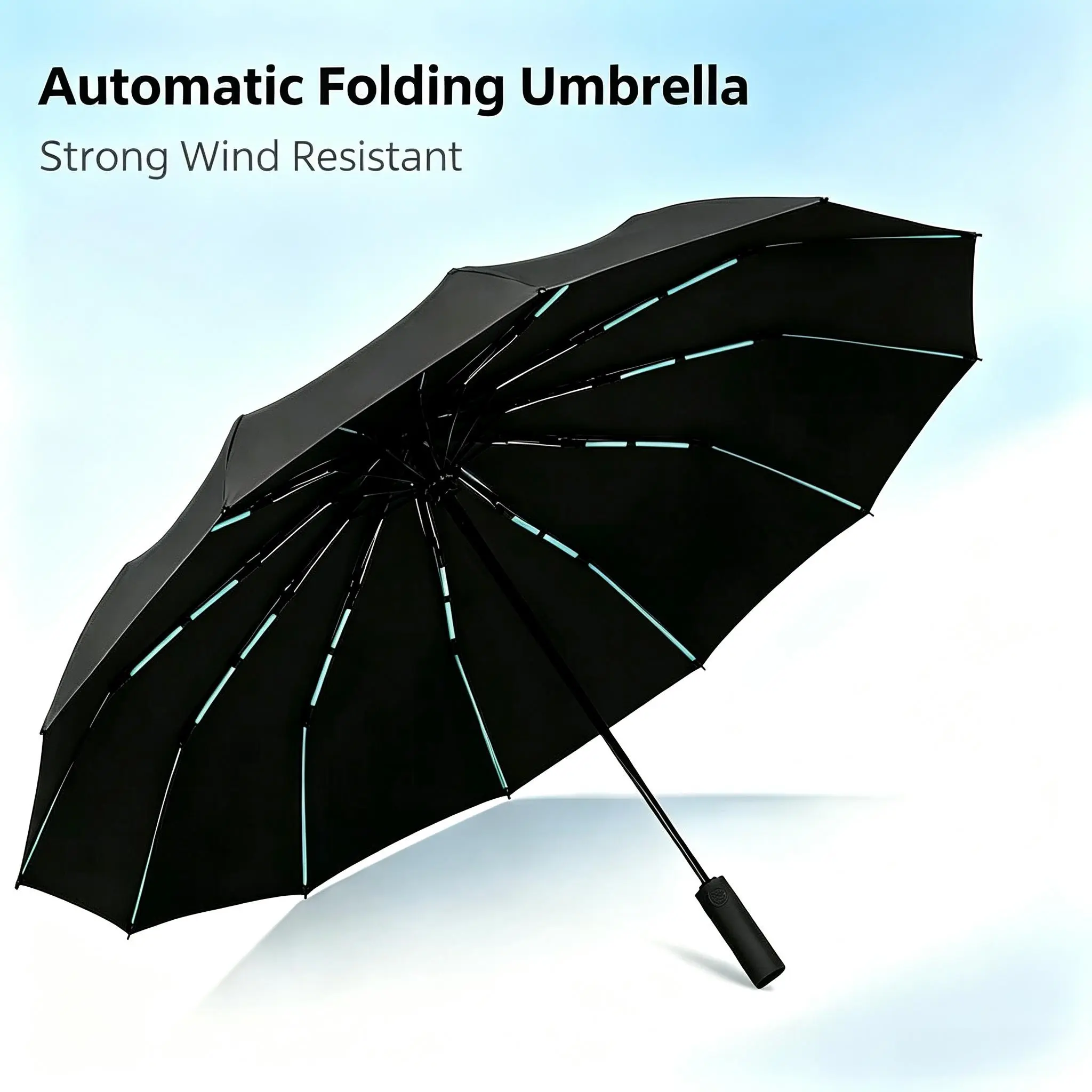 Fully-Automatic Folding Business Umbrella, 12-Rib Heavy-Duty Reinforced Composite Frame, All-Weather Protection, Unisex for Daily Commute, 1pc