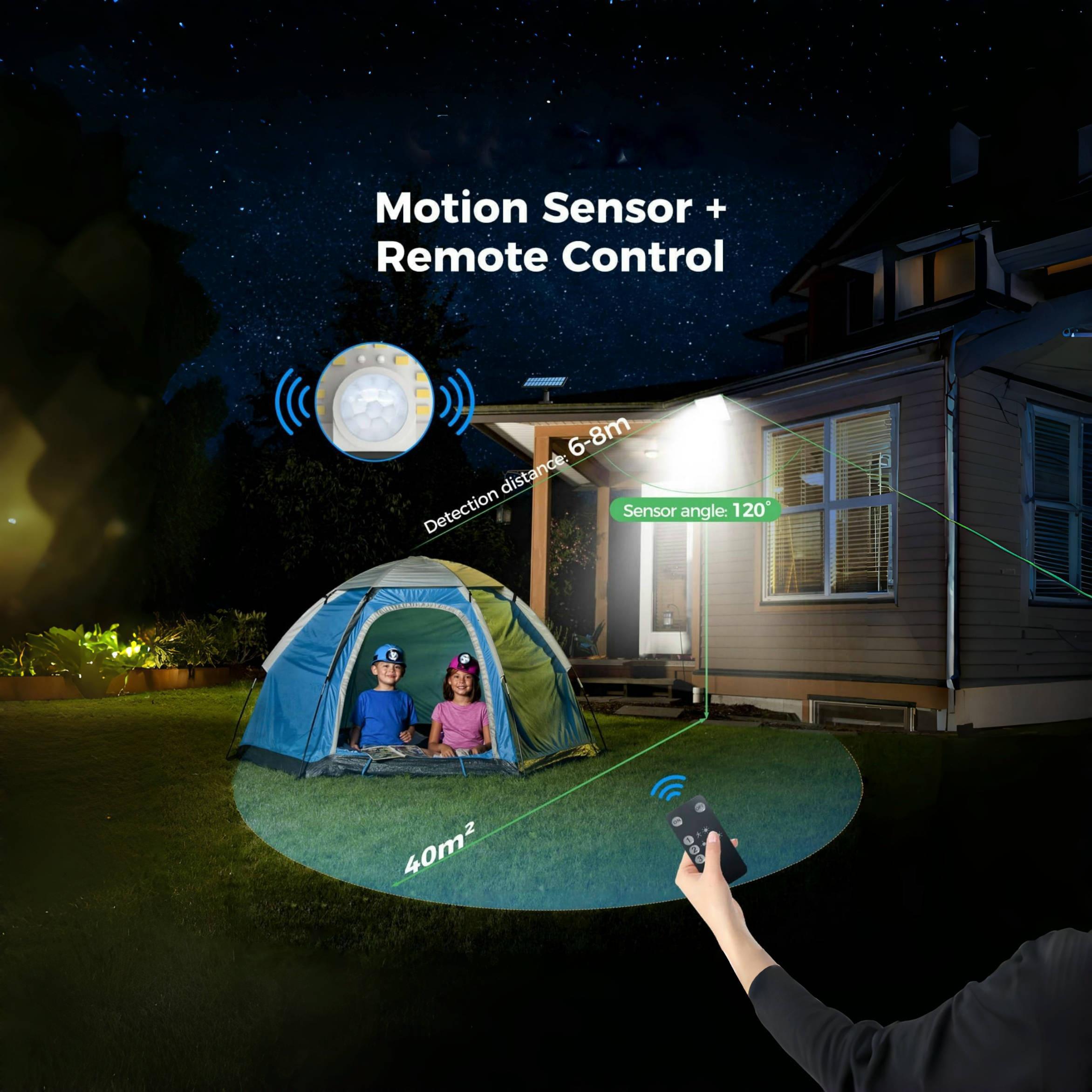 Solar Powered Outdoor Light, 204LED Remote Security Light Outdoor Motion-Sensor, Waterproof Garden Light, Flood Light for Yard Shed Garage Outside, Solar Flood Lights