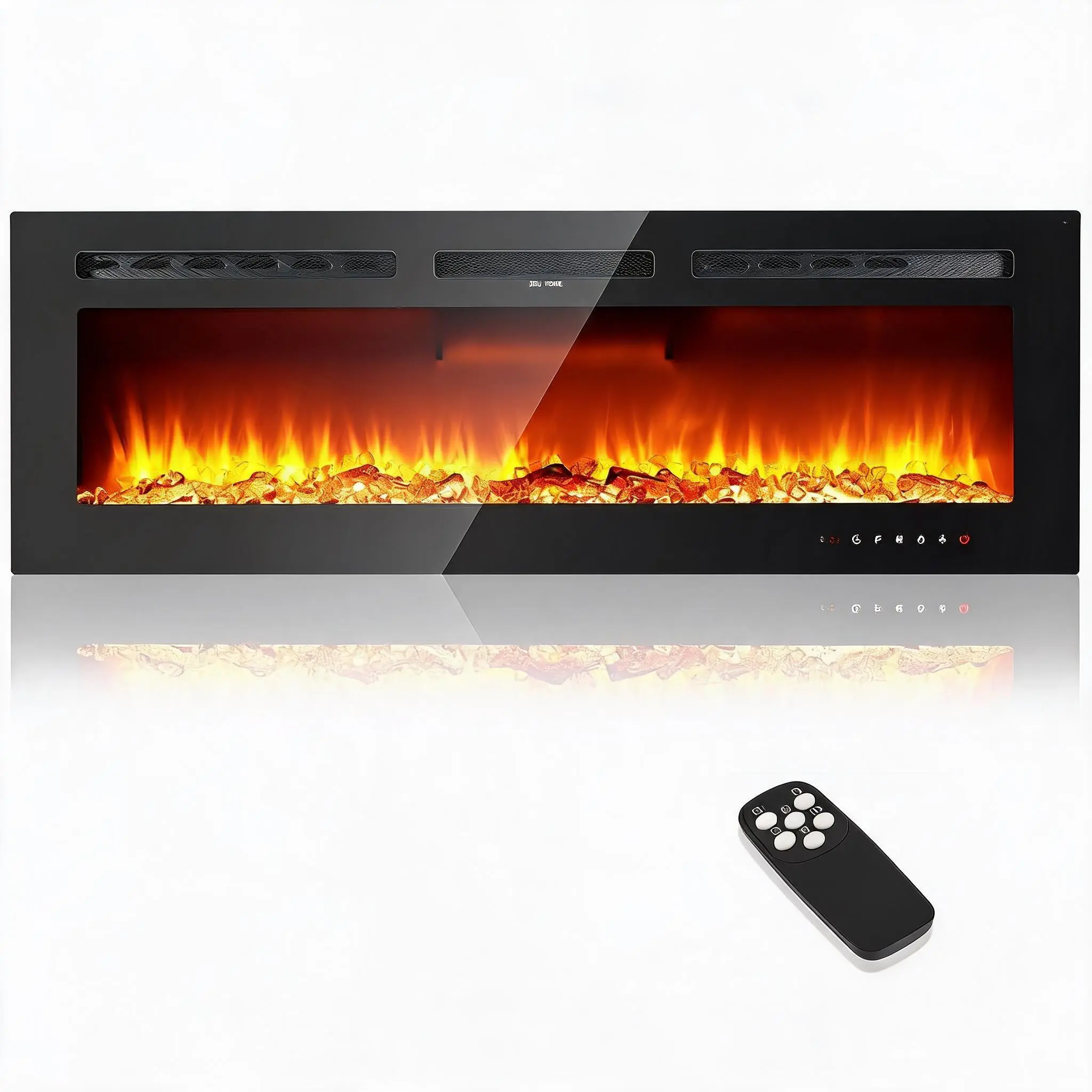 Garvee 50" Ultra-Thin Electric Fireplace Insert, Wall-Mount/Recessed Linear Heater, 750/1500W, 12 Flame Colors, 5 Flame Speeds, Remote + Touch Control, Timer, Overheat Protection, Log & Crystal