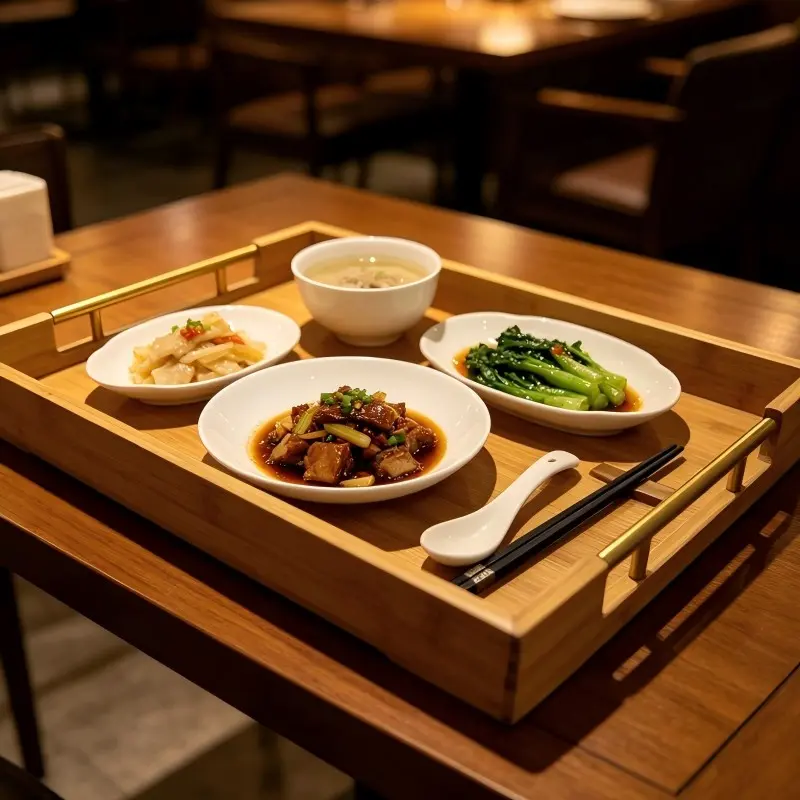 3-Pack High-End Bamboo Serving Trays with Handles, Rectangular Tea Tray for Home Hotel Restaurant, Non-Food Contact