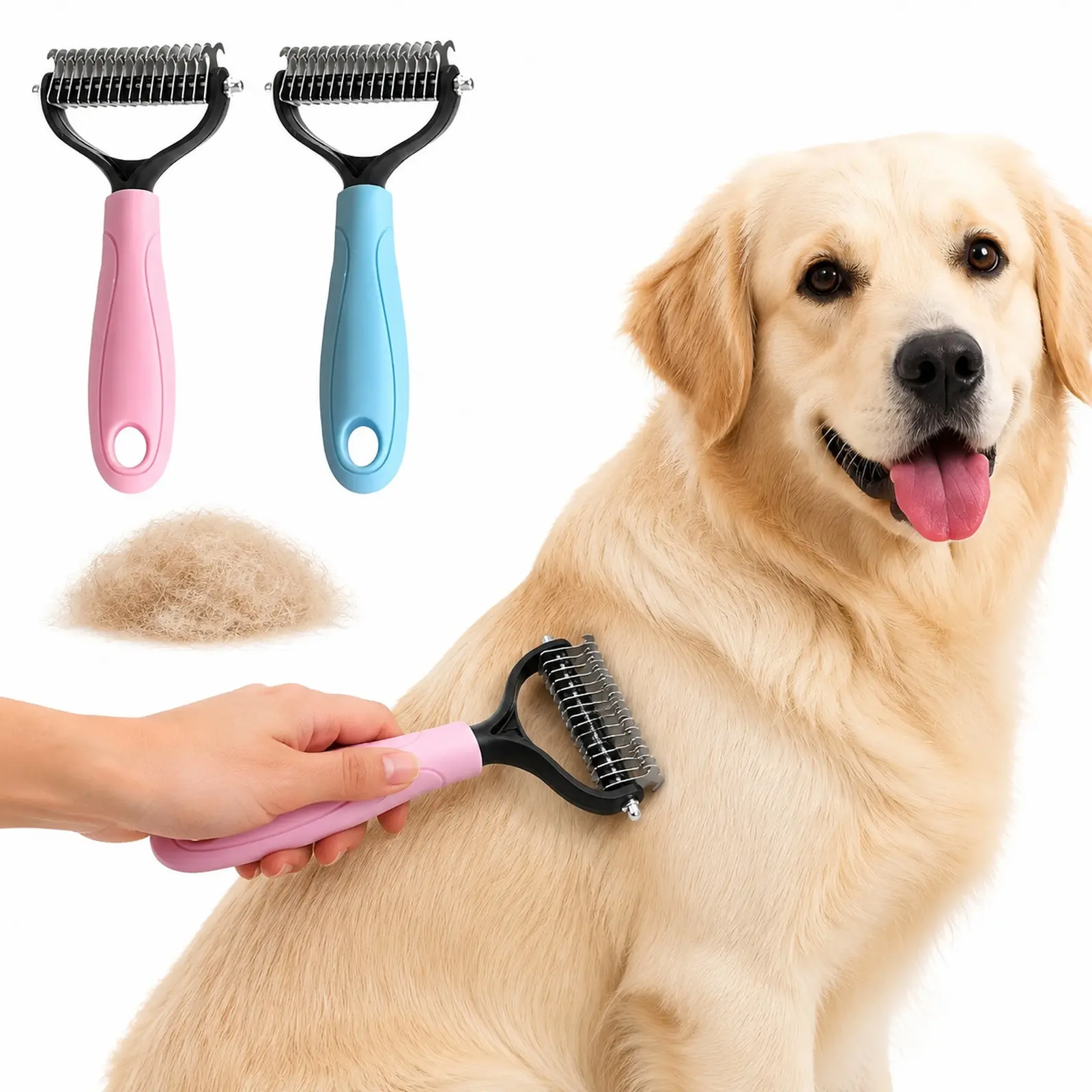 Heavy Duty Dog Grooming Brush, Dual Head Stainless Steel Pet Comb for Smooth Fur Care, Removes Shedding Hair and Tangles Easily, Essential Tool for Home Pet Maintenance.