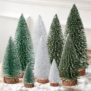 9Pcs Mini Artificial Christmas Trees, 4 Sizes Bottle Brush Trees for Christmas Table Decorations, Green Silver