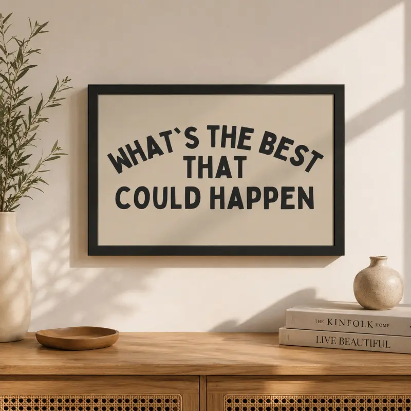 What’s the Best That Could Happen? Gray Dopamine Desk Decor, Motivational Wall Art, Office Decor, Positive Quote Print, Aesthetic Room Decor