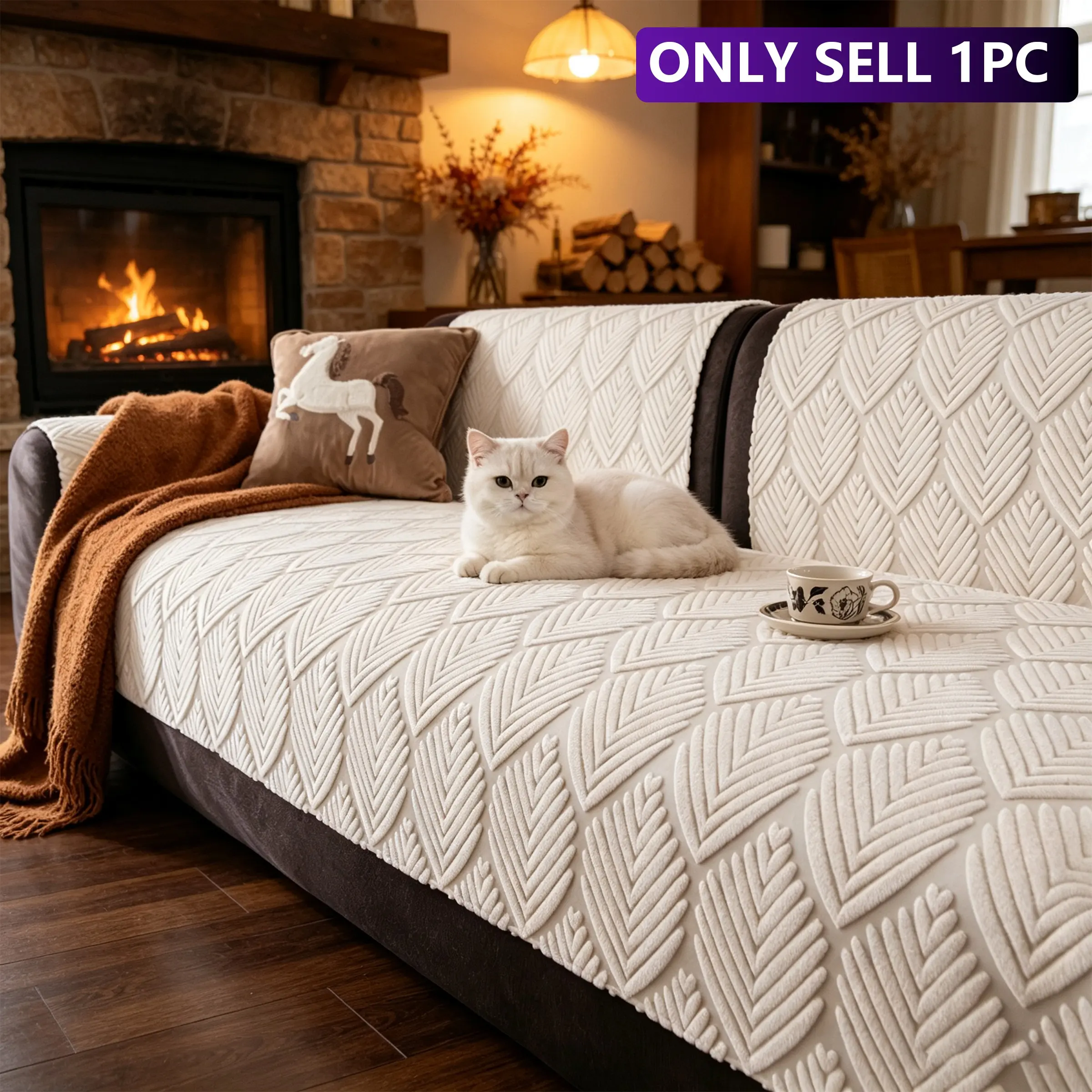 1pc Leaf Texture Sofa Cushion, French Minimalist Style, Non-Slip, Soft, Pet-Proof, Fits Straight and L-Type Sofas, All Seasons