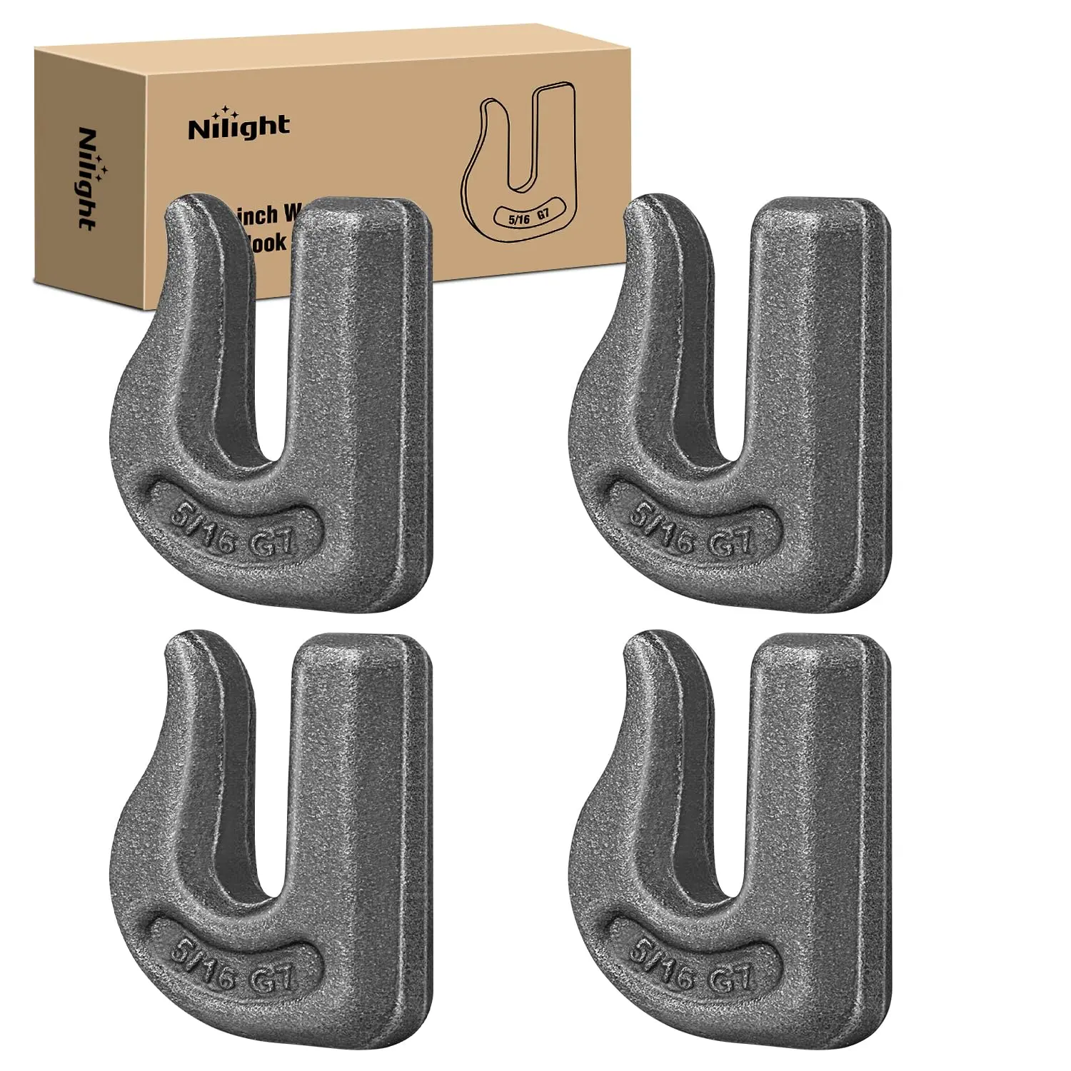 Nilight 4PCS Forged Steel Alloy Weld-On Clevis Grab Chain Towing Hooks, 5/16'' Grade 70 Heavy Duty Edge Hooks, 4700 lbs Cap. Load for Trailer Truck Rigging Automotive Escape Tool