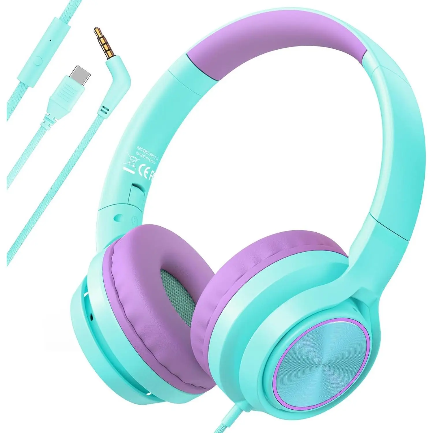 Headphones for School with 3.5mm/USB C Headphones &  Mic | Over-Ear Headphone for School, Foldable Type C Headphone, Safe Volume for iPad/Travel/Tablets/Classroom,  to School
