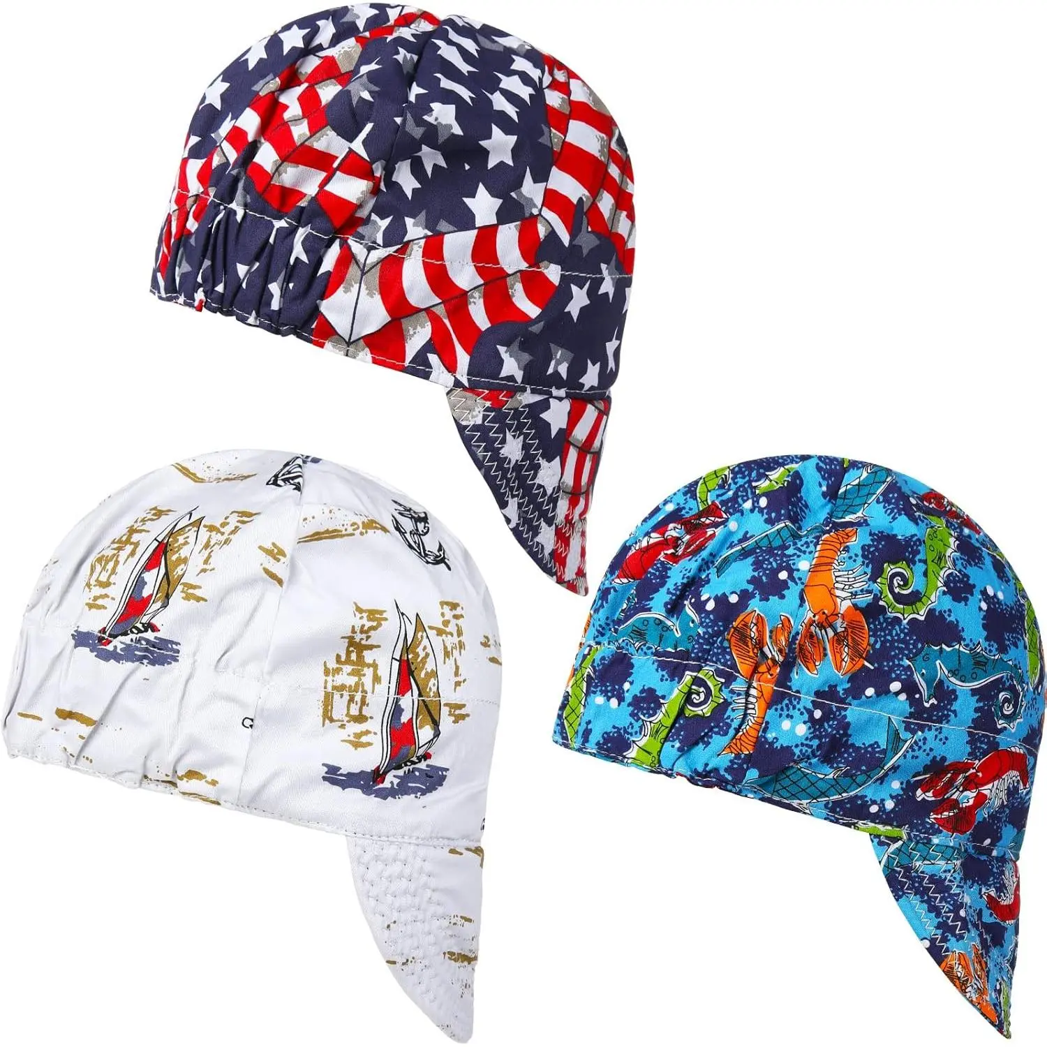 3 Pcs Hats for Men Resistant Cotton Cap Mesh Inside Liner Welder Cap Low for Welder Electrician Gas Station Matched with Most Helmet(Star Style).