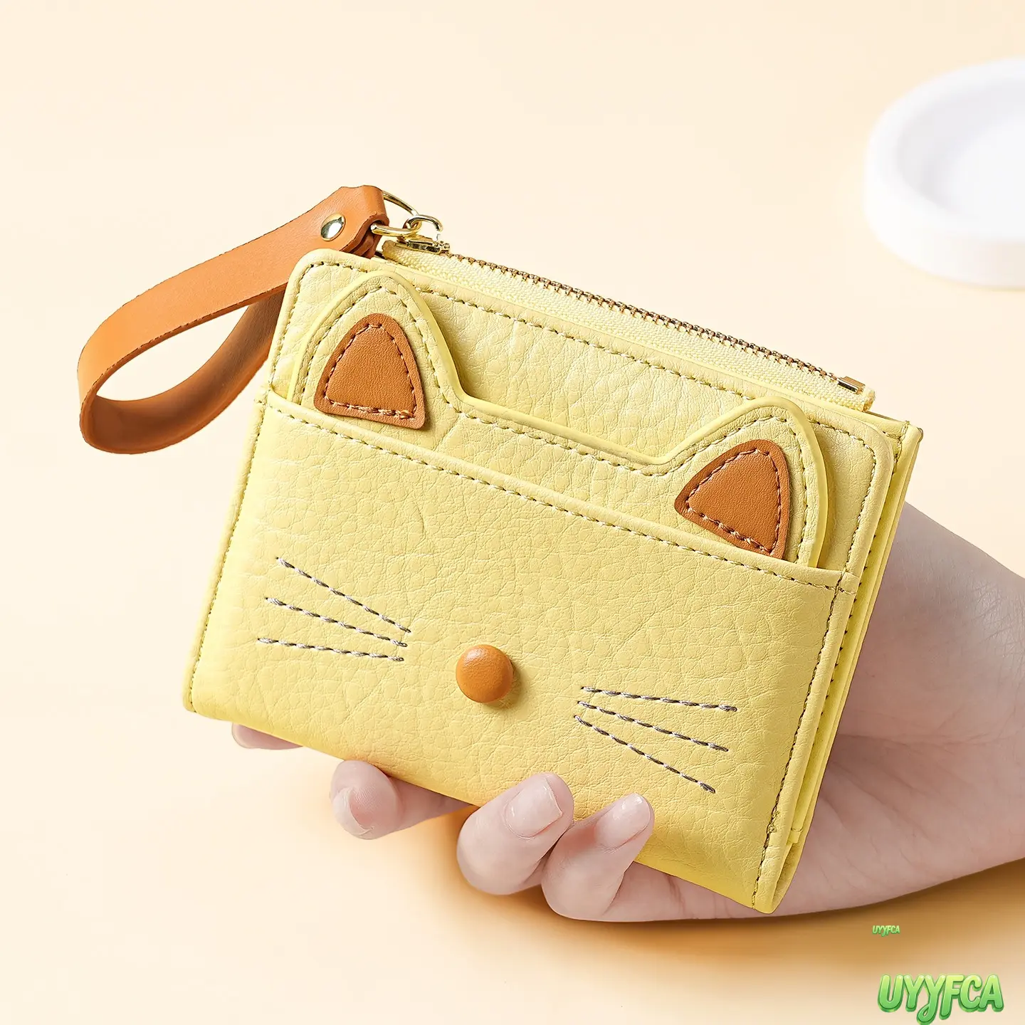 Women's Cute Cat Bifold Wallet, Kawaii Embroidered PU Leather Short Card Holder for Teen Girls with ID Window and Zip Closure Purse, Cartoonish, Daily Travel, Kitten Face, Multi Slots, Character-Themed Graphic Women's Wallets, Mini Sized Products