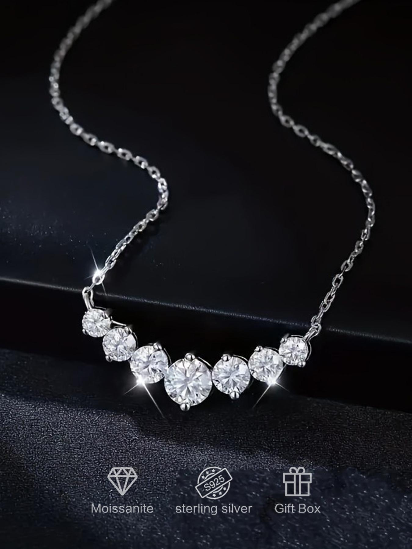 S925 Sterling Silver Synthetic Moissanite Necklace, Elegant Pendant Necklace for Women, Fashion Jewelry Accessories for Wedding, Engagement, Valentine's Day, Star Shine Necklace