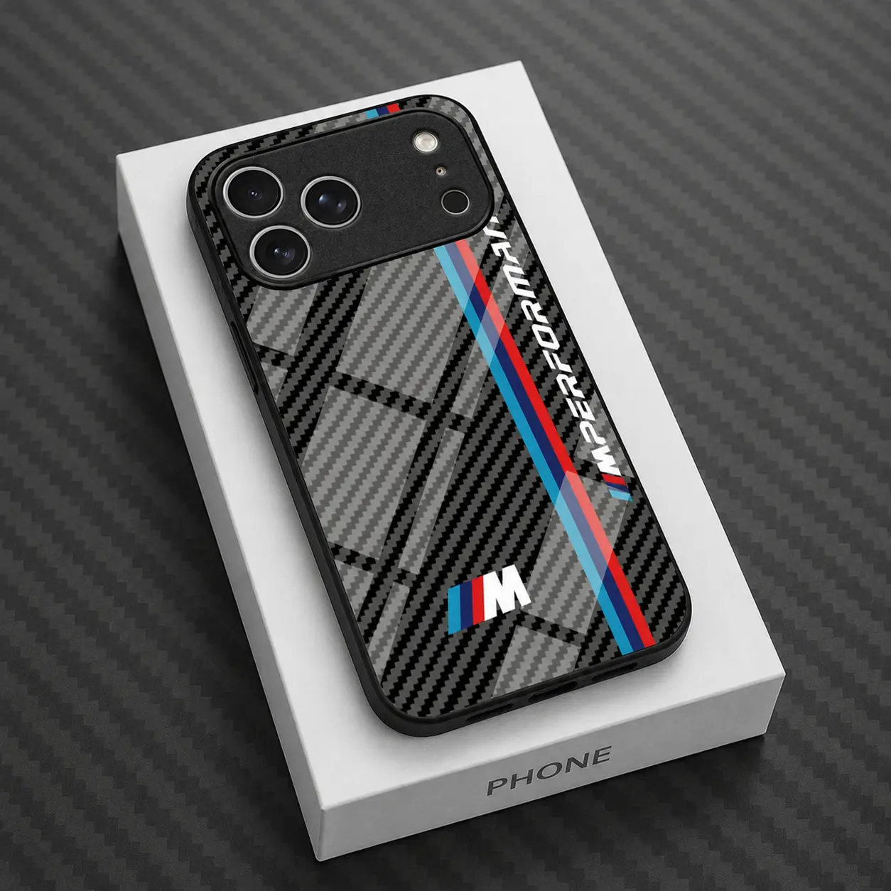 Carbon Fiber Texture Mirror Finish Glass Back Cover Phone Case, Aesthetic Accessories for iPhone 17/16/15/14/13/12/11 Pro/ProMax/Plus & Air Series, Iphone Series