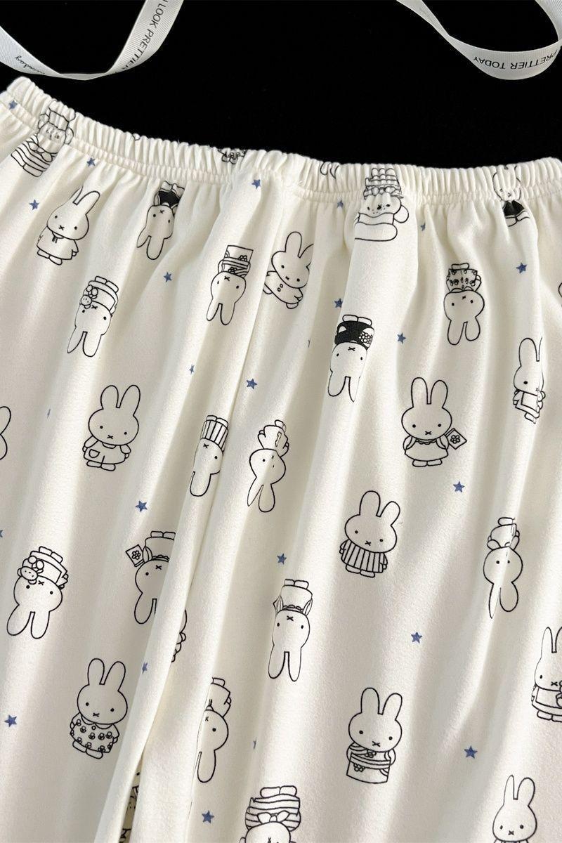 Kawaii Miffy Bunny Thermal Brushed Flannel Sleepwear Set Cozy Open-Front for Women Cute Cartoon Autumn Winter Pajamas K-trend