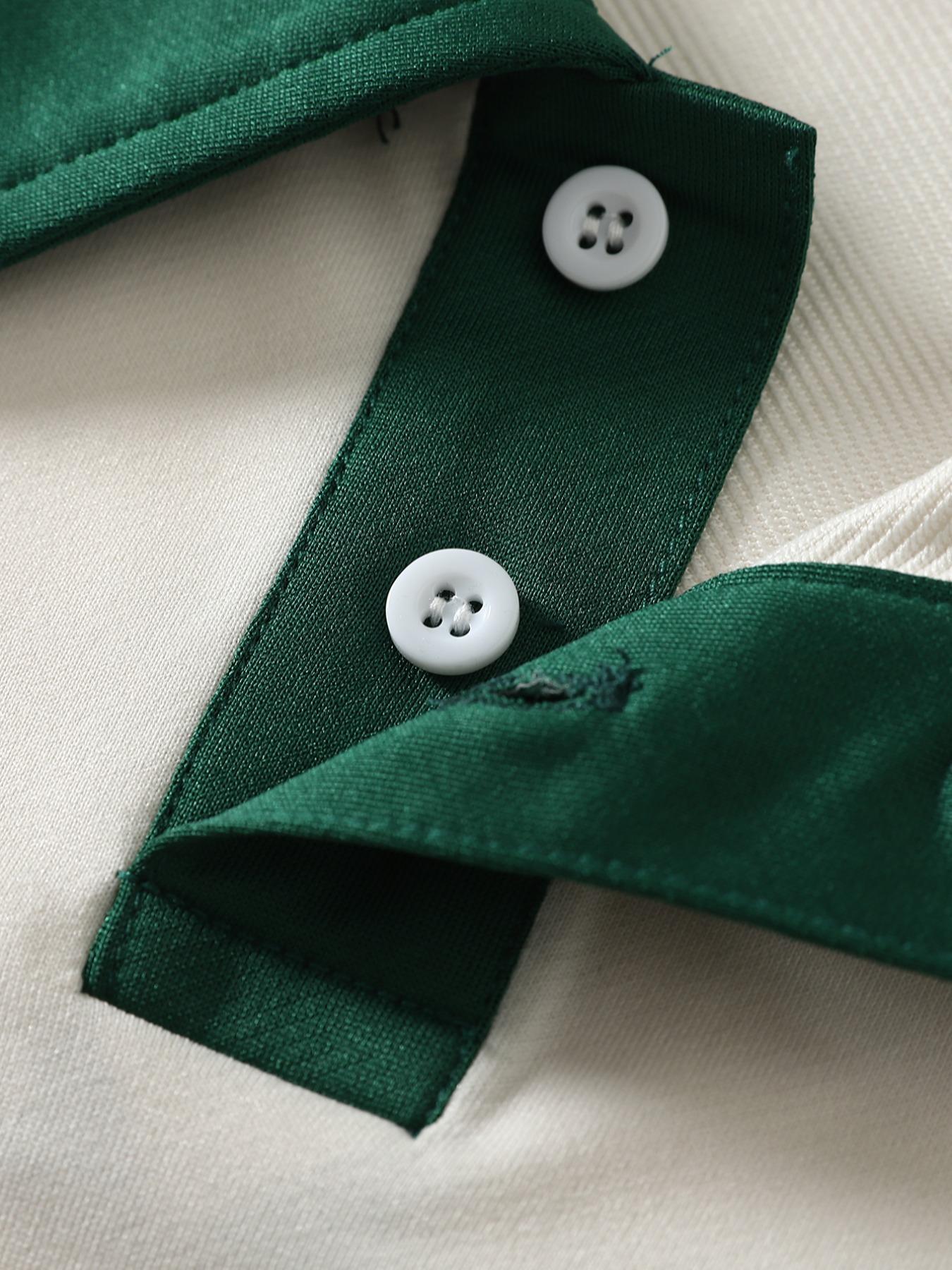 American Vintage Colorblock Shoulder Pad Polo Shirt, College Style Striped Short Sleeve, Casual Sporty Contrast Top, Unisex Loose Fit