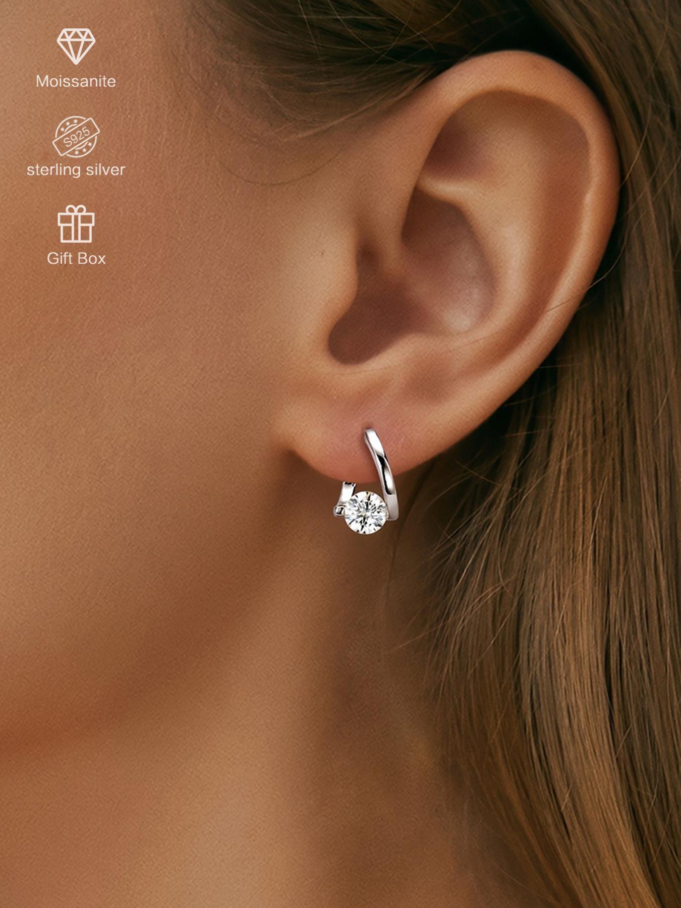 925 Sterling Silver Synthetic Moissanite Decor Hoop Earrings, Statement Earrings, Fashionable Earrings for Women, Trendy All-match & Exquisite Jewelry for Birthday Gift