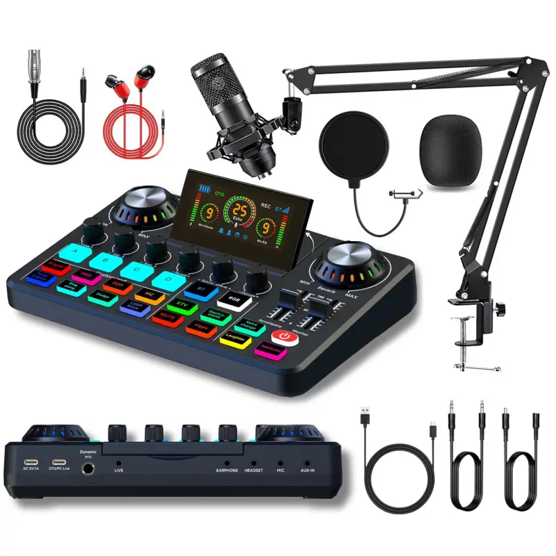 BM-800 Condenser Microphone Live Streaming Podcast Kit with Live Sound Card/Audio Mixer, BT Bluetooth Connection for Phone and Computer PC, DJ Disco Music Equipment, Enhances Live Streaming Atmosphere, for TikTok/Streaming/Podcast Recording/Live Karaoke