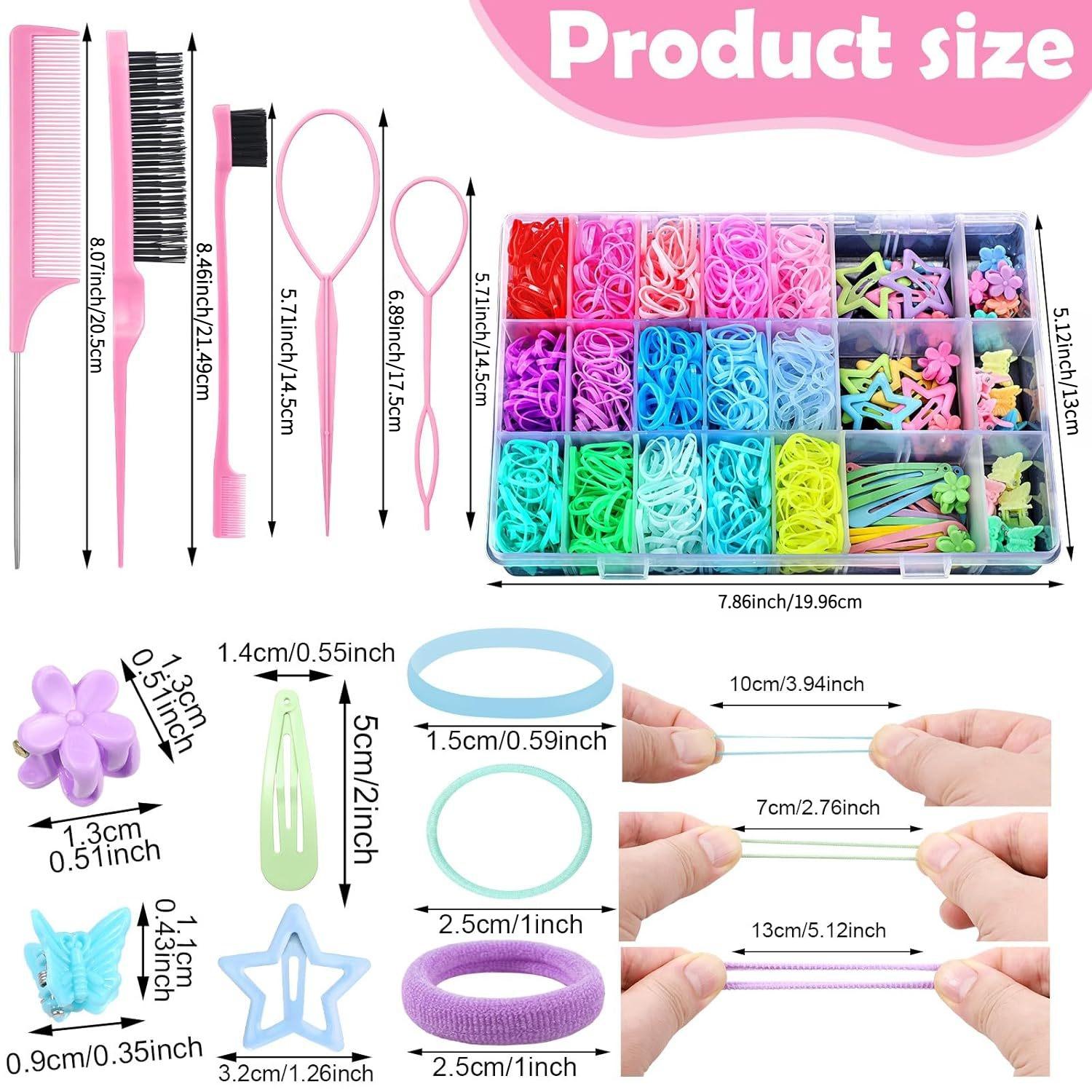 Colorful Hair Ties Set for Girls, Includes Hair Styling Accessories, Convenient Hair Puller and Combs, Perfect Baby Hair Bows Collection, Hair Accessories Sets
