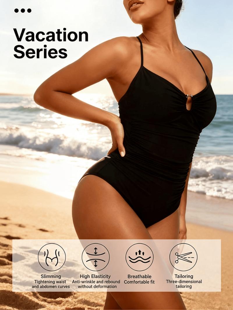 1 PC Women's Swimsuit U-Ring Cut Out Slimming Swimwear One Piece Tummy Tucking Bathing Suit,Plus Size Swimsuit for Women,Soft Simple Comfy