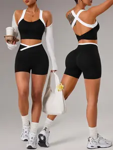 Women's Yoga Sportswear Set, Colorblock Tank Top & High Waist Pants, Breathable Compression Wear for Fitness Training, Summer Workout